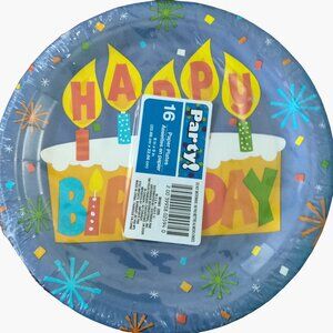Happy Birthday Party Plates 16 Blue Yellow Red